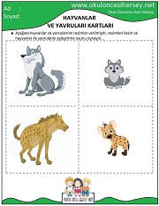 Hayvanlar ve Yavruları Eğitici Kartları